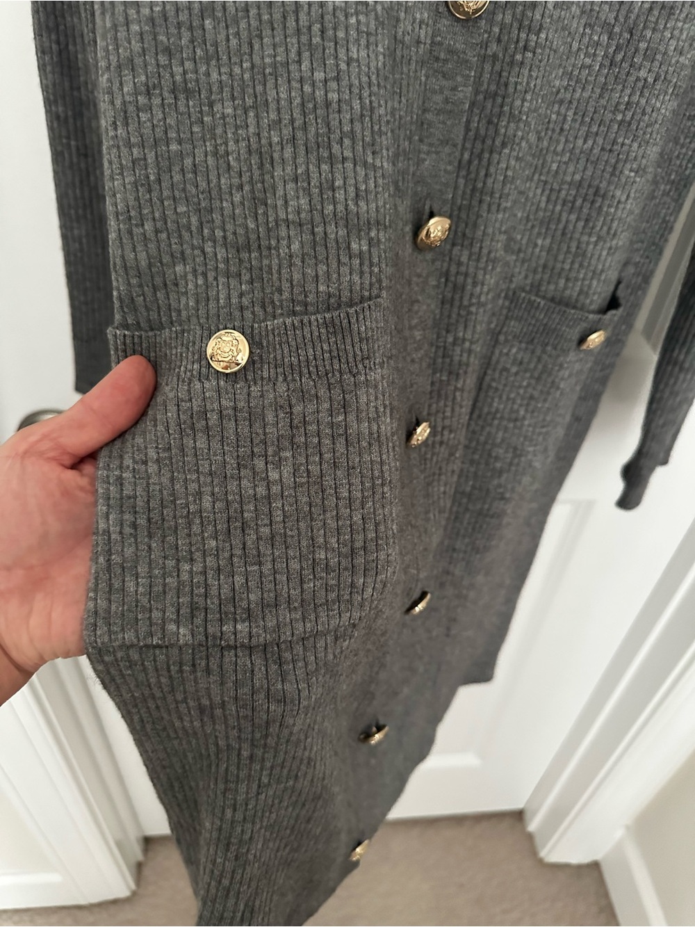 LOFT Charcoal Gray Ribbed Knit Button-Front Sweater Dress | XL | NWT - Picture 5 of 6